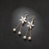 Long earrings from pearl with tassels, Korean style, flowered, Japanese and Korean, internet celebrity