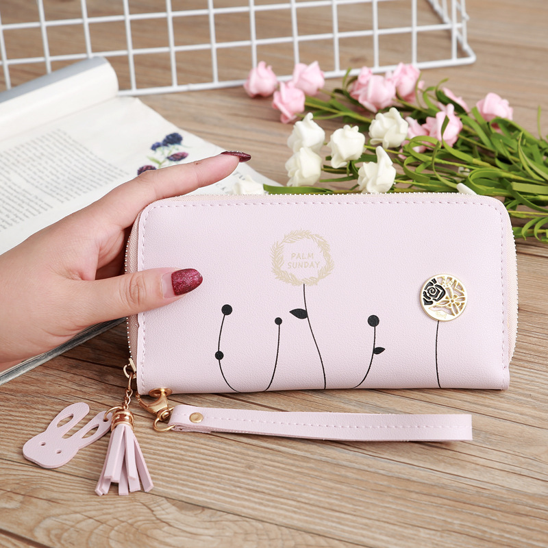 93g Weight Polyester Lining Material Zipper Closure Type Business Occasion Pu Leather Material Solid Color Pattern Women'S Gender Square Shape Dark Grey, Grey, Rose Red, Pink, Green, Blue, Yellow, Black Color Korean Printing Medium Long Single Pull Wallet Wholesale 3