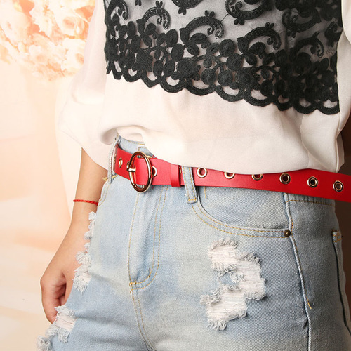 Factory direct sales, personalized punch-free women's PU belt, Korean version versatile round buckle women's eyelet decorative belt
