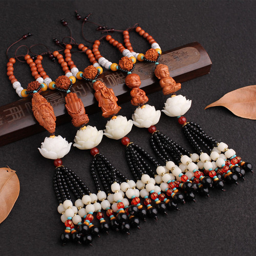 Hot selling car pendant cloth bag Maitreya rear view mirror car hanger three-dimensional carved lotus car interior supplies LJG03