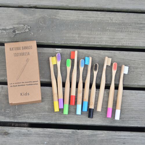 10-pack children's toothbrush round handle set bamboo charcoal soft bristle toothbrush painted bamboo handle bamboo toothbrush set
