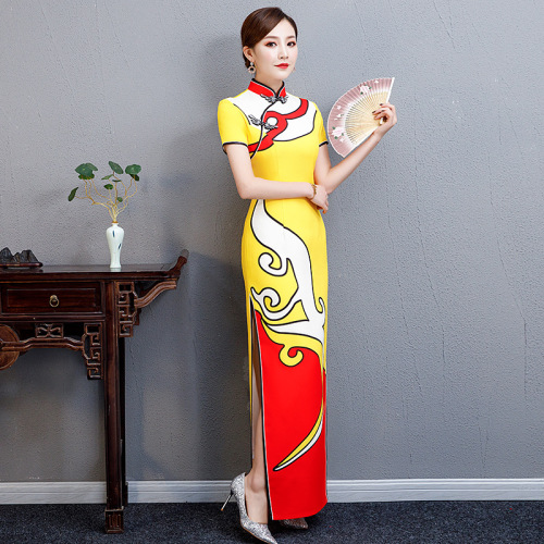 Chinese Dress Qipao cheongsam long retro dignified atmosphere show big size dress