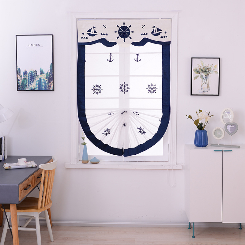 卧室书房提拉帘升降客厅扇形窗帘 遮光隔断罗马帘扇形窗帘电动