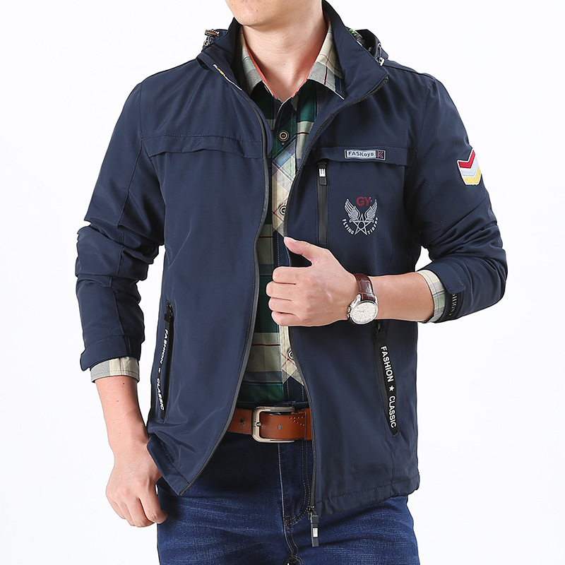 2019 nueva chaqueta casual transfronteriza para hombres chaqueta de primavera y otoño suelta con capucha cazadora para hombres talla grande superior casual