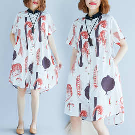 实拍大码女装胖mm宽松显瘦裙 棉麻薄质豌豆荚开扣连衣裙