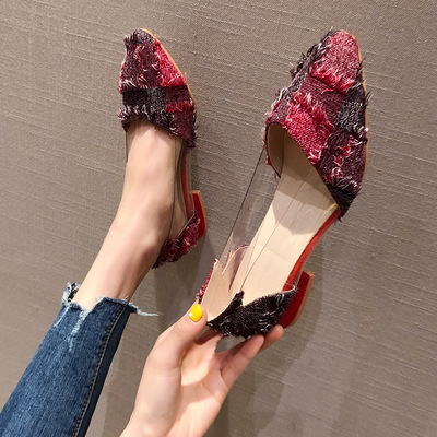 气质粗跟单鞋女2019新款夏季百搭韩版时尚尖头浅口平底网红温柔风|ms