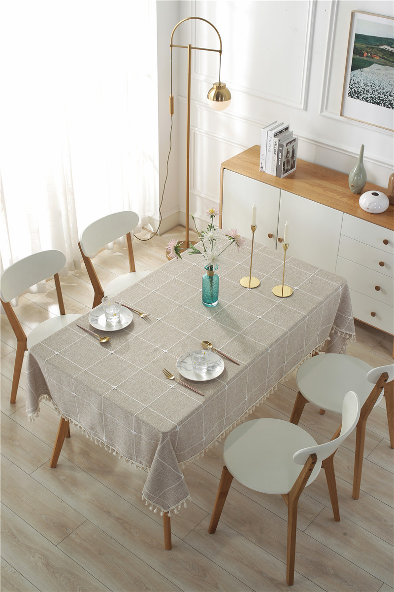 Jacquard Embroidered Cotton Linen Tassel Tablecloth Rectangular_voghion.com