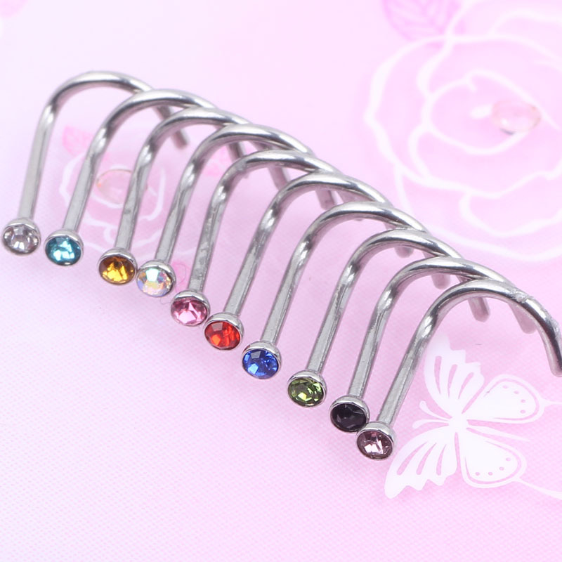 2mm Rhinestone Crystal Nose Screw Nail 316L Surgical Steel Body Piercing Jewelry detail image 8