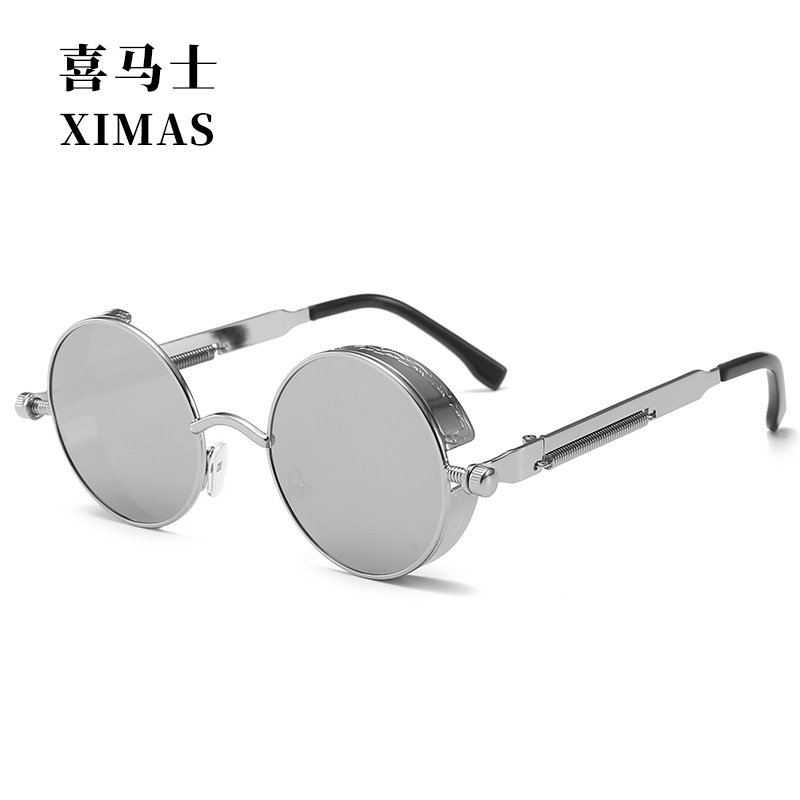 European And American Retro Round Frame Sunglasses Metal Spring Crown Prince Mirror Reflective Colorful Men's Sunglasses Steampunk