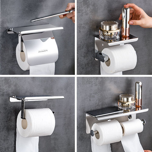 304 stainless steel bathroom paper towel holder hotel bathroom mobile phone holder toilet paper holder wall-mounted punch-free roll paper holder