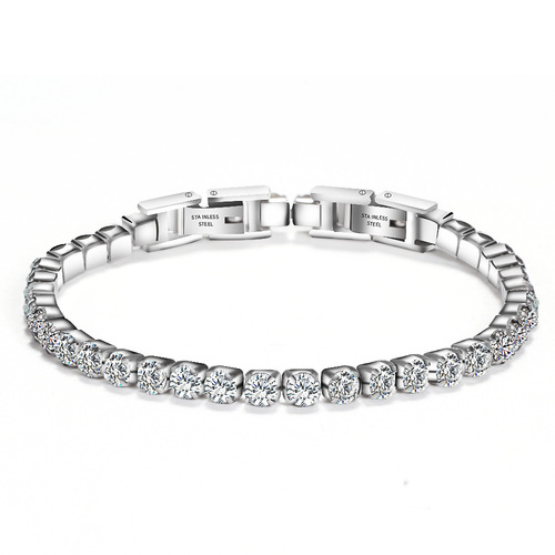 Adjustable and removable titanium steel double buckle zircon bracelet for women stainless steel simple tennis chain personalized fashion bracelet