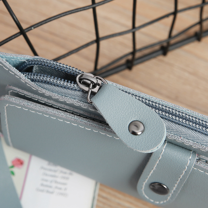 116g Weight Zipper Closure Type Business, Travel Occasion Pu Leather Material Solid Color Pattern Women'S Gender Square Shape Light Grey, Dark Grey, Rose Red, Pink, Red, Green, Blue, Gold, Black Color Fashion Multi-function Zipper Multi-card Buckle Wallet 15