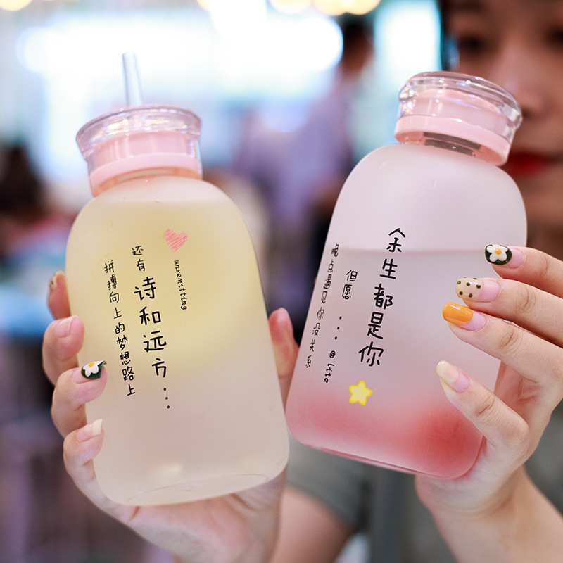 Straw Water Cup Female Glass Cup Cup Student Creative Straw Portable Girl Heart Cup Gift Water Cup Wholesale