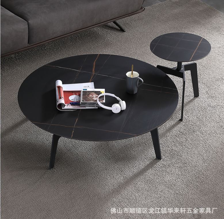 定制意式極簡岩板茶幾組合小戶型現代簡約客廳客廳創意大小圓茶幾