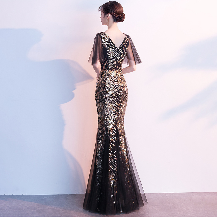Golden long evening dress