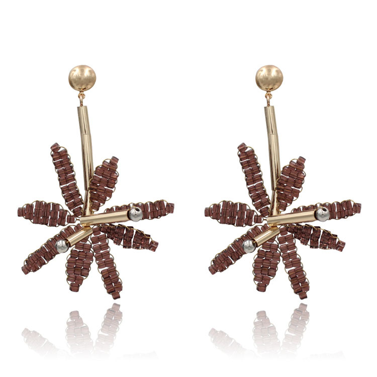 19欧美新品耳饰创意民族风手工串珠耳坠编织五瓣花复古耳钉批发