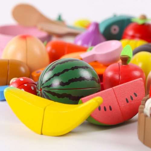 Wooden Magnetic Fruit Cutting Toy Children's Vegetable Cutting Watch Early Education Play House Fruit Cutting Fun