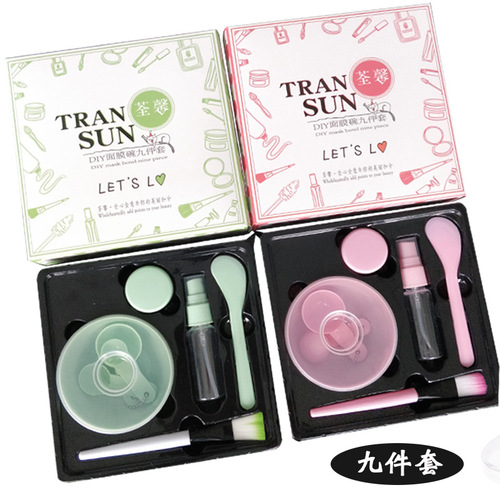 Facial mask bowl and stick set 9-piece DIY tool beauty brush compressed facial mask paper bubble bottle measuring spoon with silicone brush