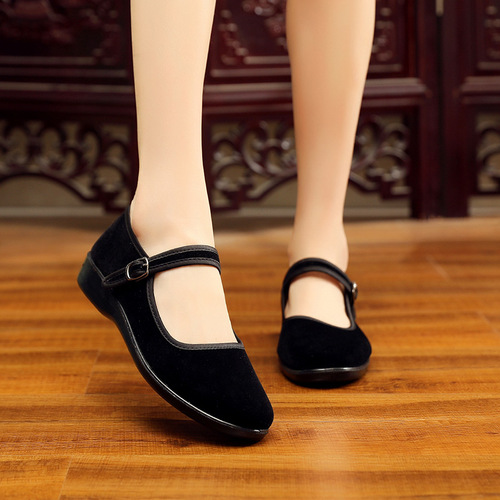 Old Beijing Style Women's Fabric Shoes Spring Soft Sole Non-Slip Hotel Work Shoes Dance Shoes Polyurethane Flat Shoes Plus Size