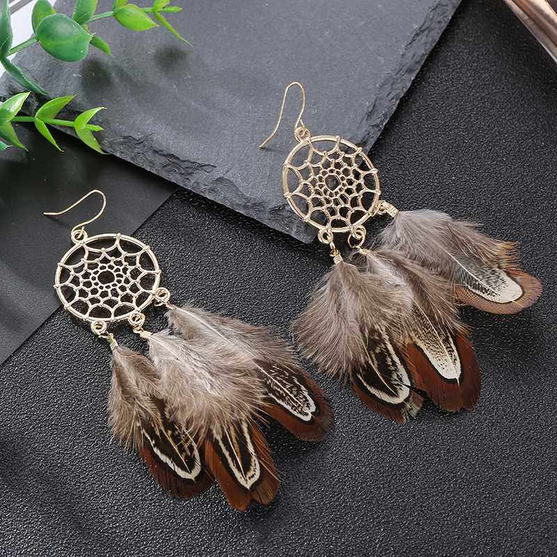 1 Paire Style Ethnique Bloc De Couleur Placage Alliage · Plume Boucles D'oreilles display picture 2