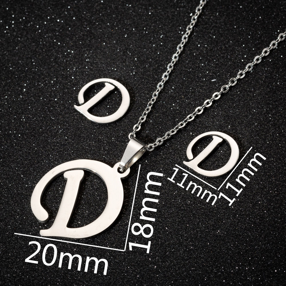 Women's Fashion Simple Style Letter Stainless Steel Pendant Necklace Ear Studs Plating Jewelry Sets display picture 3