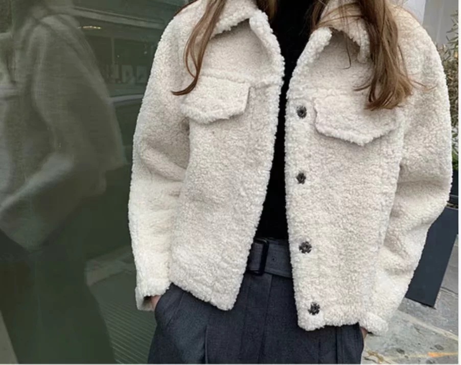 women s autumn and winter retro loose padded lamb wool coat  NSAC13946