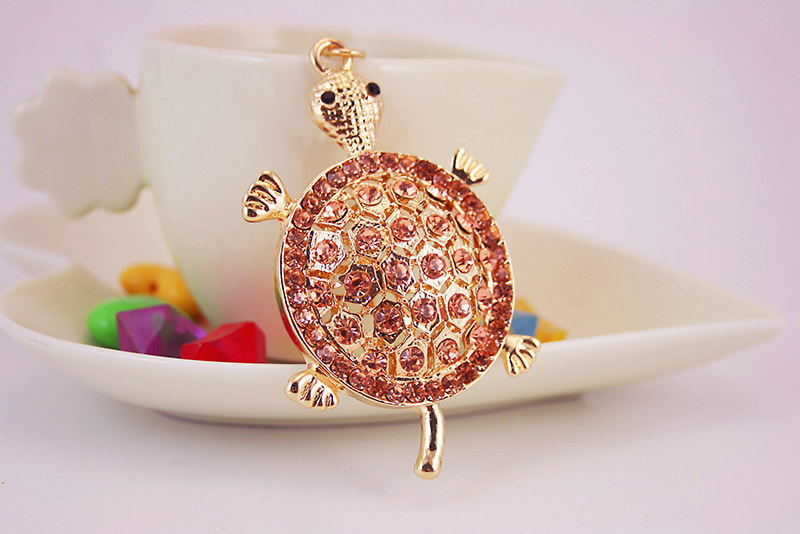 50g Weight Diamond Inlay Material Keychain Classification Alloy, Metal Material Tortoise Pattern Unisex Gender Cute Style White, Peach, Gold Color Tortoise Keychain Alloy Metal Diamond Unisex Cute Keychain 6