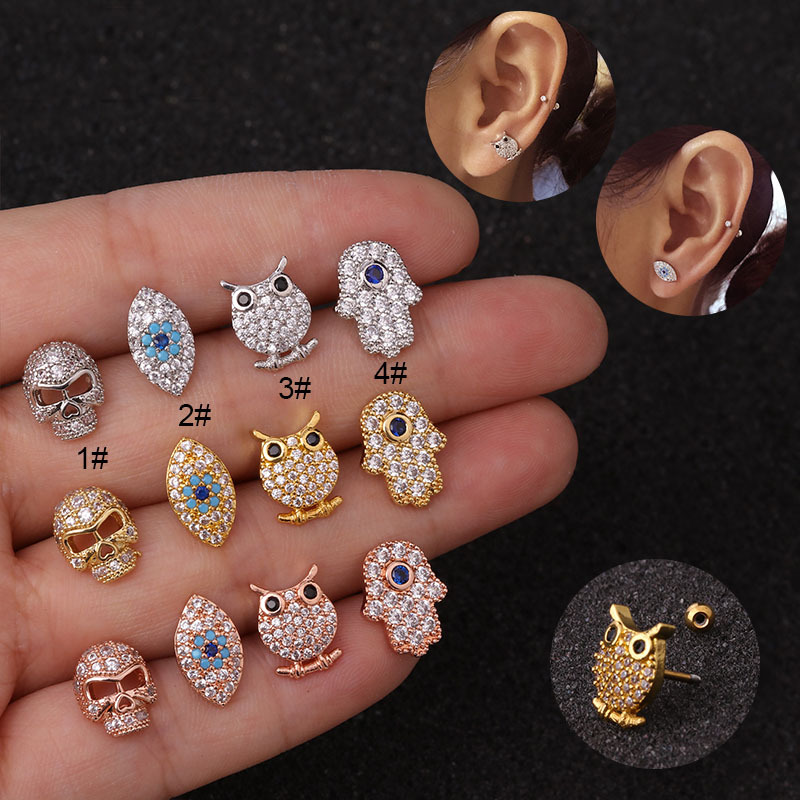 Ear Cartilage Rings & Studs Ethnic Style Cartoon Character 316 Stainless Steel  Copper Zircon display picture 17