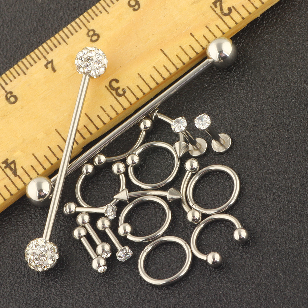 18 Pcs Stainless Steel Piercing Set Industrial Earring Nose Ring Eyebrow Lip Jewelry detail image 7