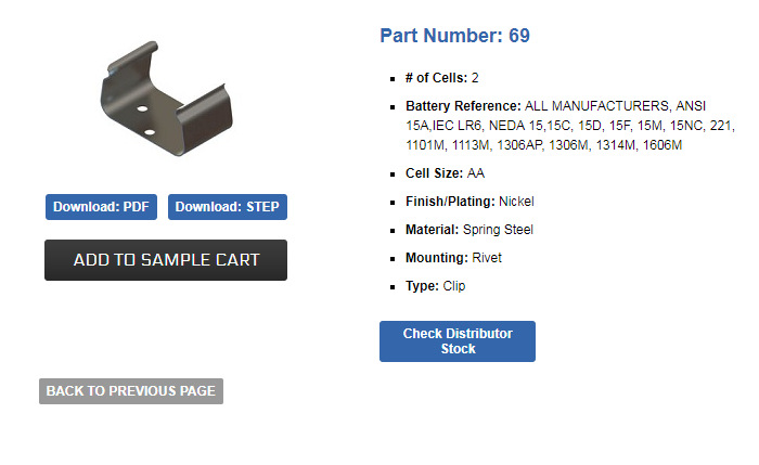 KEYSTONE ELECTRONICS CORR 69 AA 电池弹片电池扣电池接触片