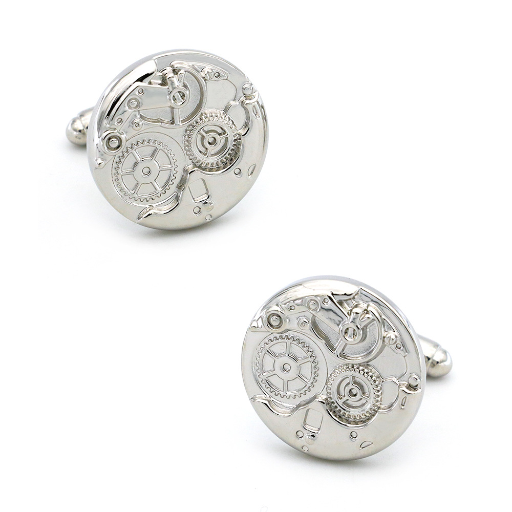 Life Elements Series silver Round Simple Movement Cufflinks Men's French Cuff Stud Cuff Electroplated in stock