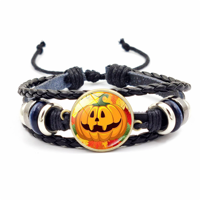 Vintage Bronze Halloween Braided Bracelet With Time Gems Design_voghion.com