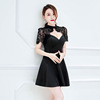 Nightclub sexy deep V open chest temperament A-line dress nightclub bar low chest temperament women’s short skirt work c