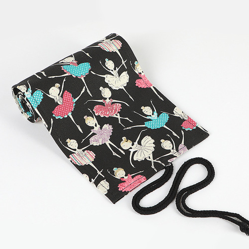 Ballet girl printed canvas pen curtain 24 36 48 72 holes large capacity pencil bag color lead sketch stationery bag