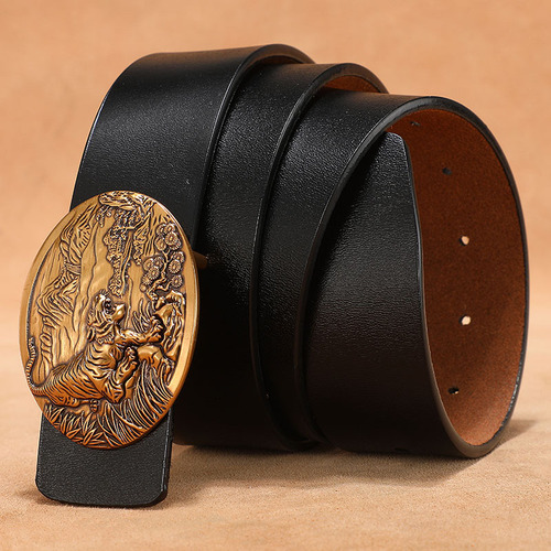 Retro belt men's buckle belt genuine leather plus large size 140150cm pure cowhide smooth buckle jeans belt