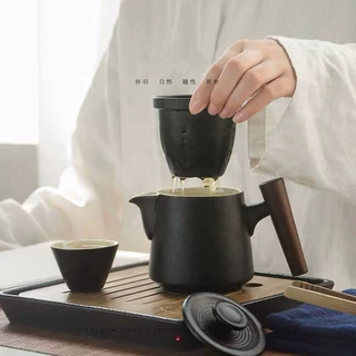 黑陶带盖过滤木柄马克杯便携包旅行茶具套装一壶二杯商务礼品礼盒
