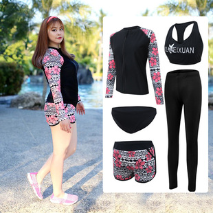 Plus size plus size couple snorkeling suit diving suit split fat jellyfish suit men and women long-sleeved fat swimsuit quick-drying