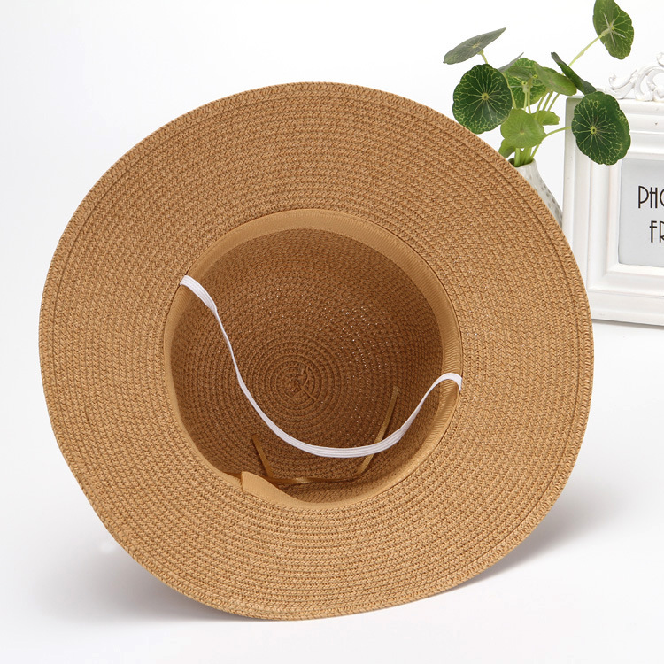 Cappello di paglia da donna per l'estate, ideale per gite in spiaggia, vacanze, protezione solare, con fiocco e accessorio per la protezione solare._voghion.com