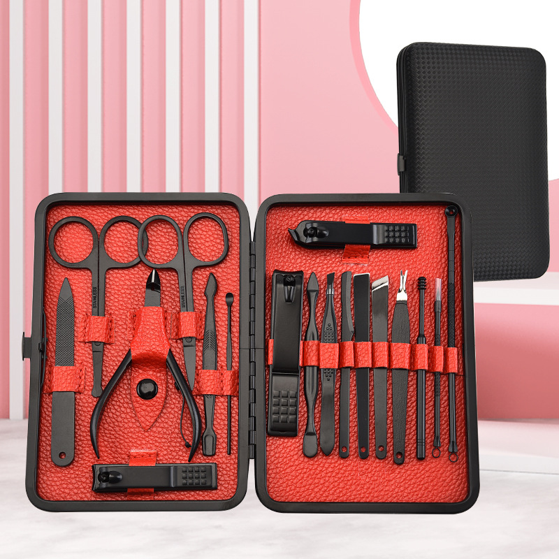 goods in stock supply black Nail cutters 18 Set of parts household Stainless steel Nail clippers Nail enhancement Pedicure knife suit