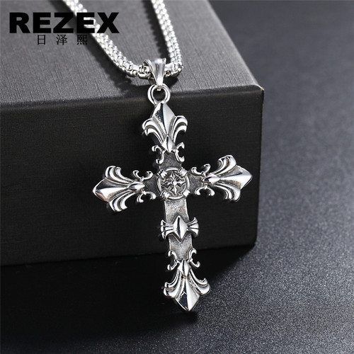 P0265-NK02 Amazon New Retro Fashion Personality Cross Flower Cross Necklace
