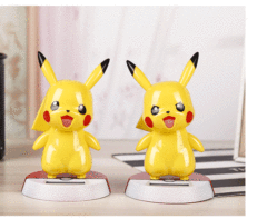 新款太陽能皮卡丘汽車擺件 卡通車載搖頭公仔汽車用品卡通娃娃