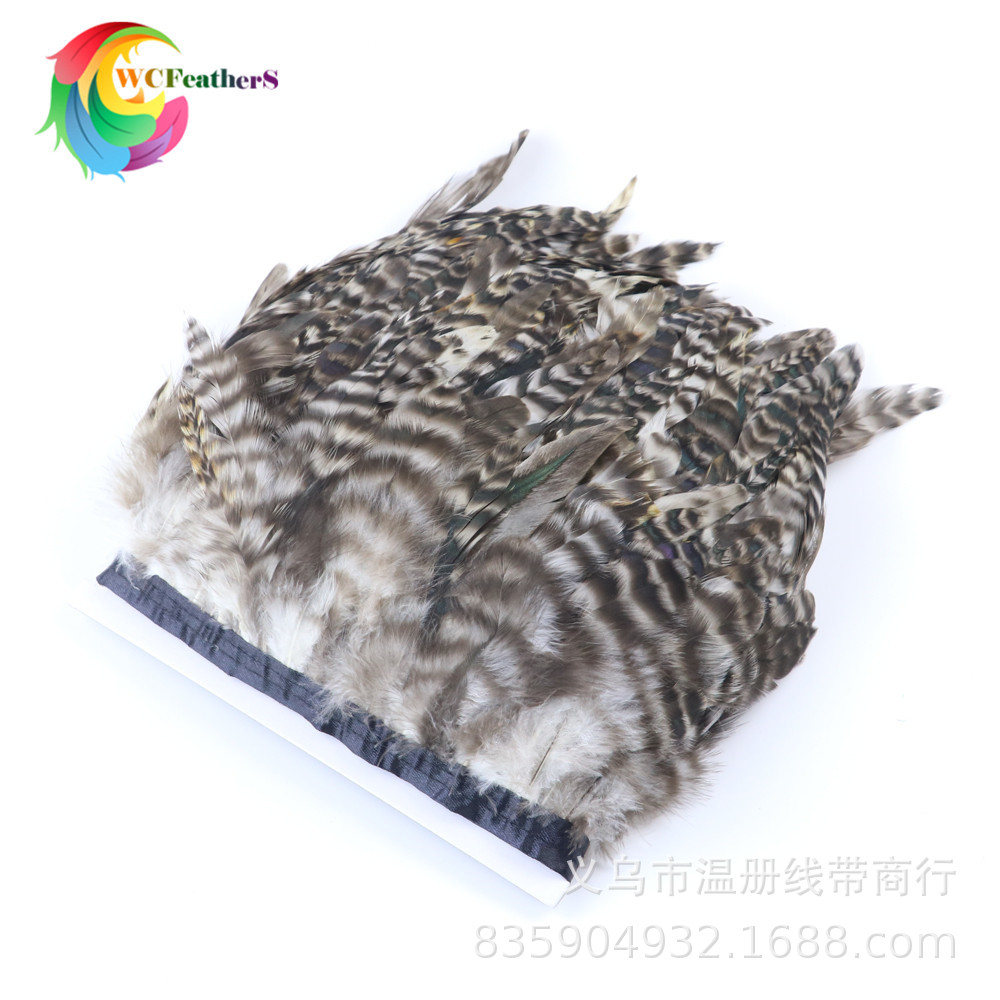现货销售天然花纹孔雀毛花鸡毛不染色环保鸡毛礼服鞋帽装饰10米详情图13