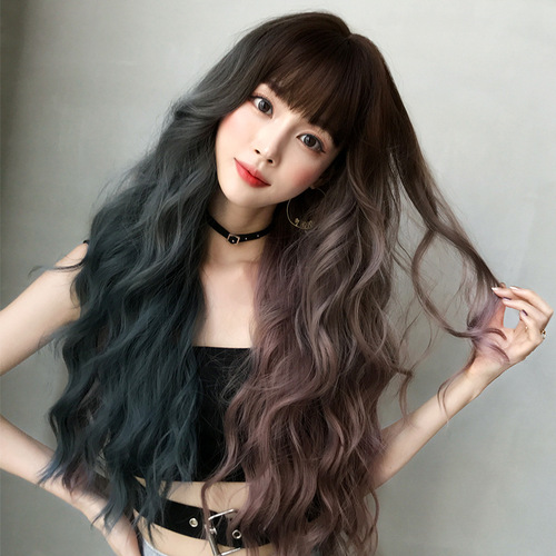 Wavy Hair Wigs Popular wig female long hair mandarin duck whole top headwear big wave double Qi Banghai full head cover