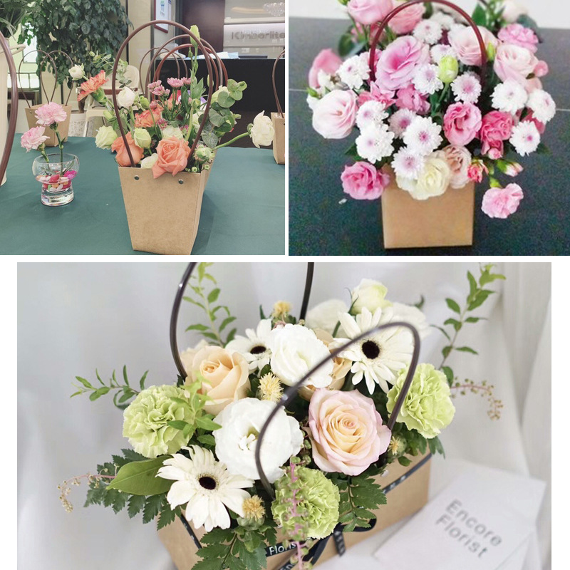 牛皮纸袋手提花盒包装手拎袋鲜花盒插花盒情人节礼物包装手提袋