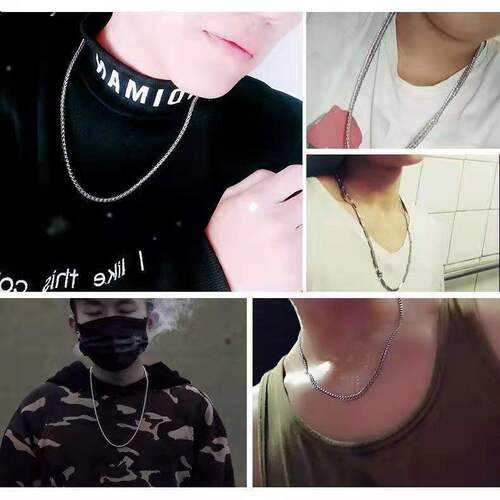 Internet celebrity men's titanium steel box chain necklace flat snake chain keel chain water wave chain stainless steel clavicle chain jewelry