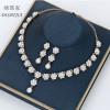 Golden necklace and earrings from pearl, jewelry, accessory for bride, European style, suitable for import