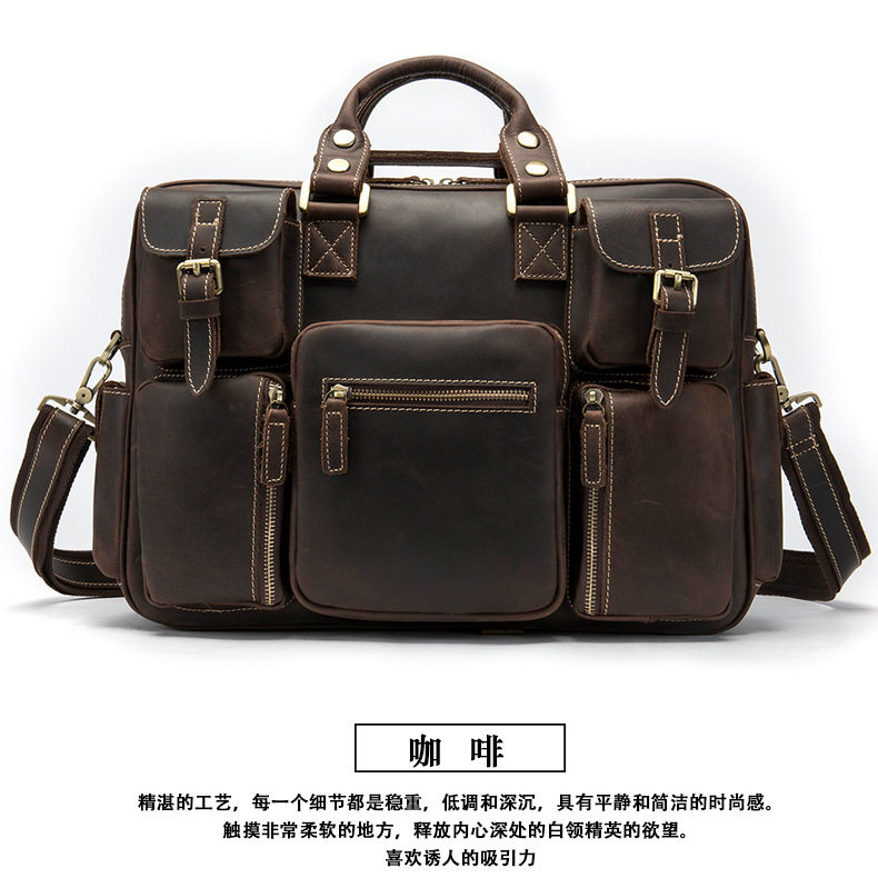 Túi du lịch nam da bò thật cổ điển Âu Mỹ dung tích lớn 42×13×30 cm — Cà phê, Màu nâu, Đỏ rượu chi tiết 32