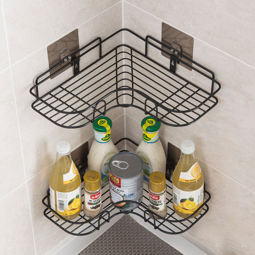Bathroom kitchen corner storage rack, bathroom wall corner triangular storage rack, iron art, hole-free, factory direct sales