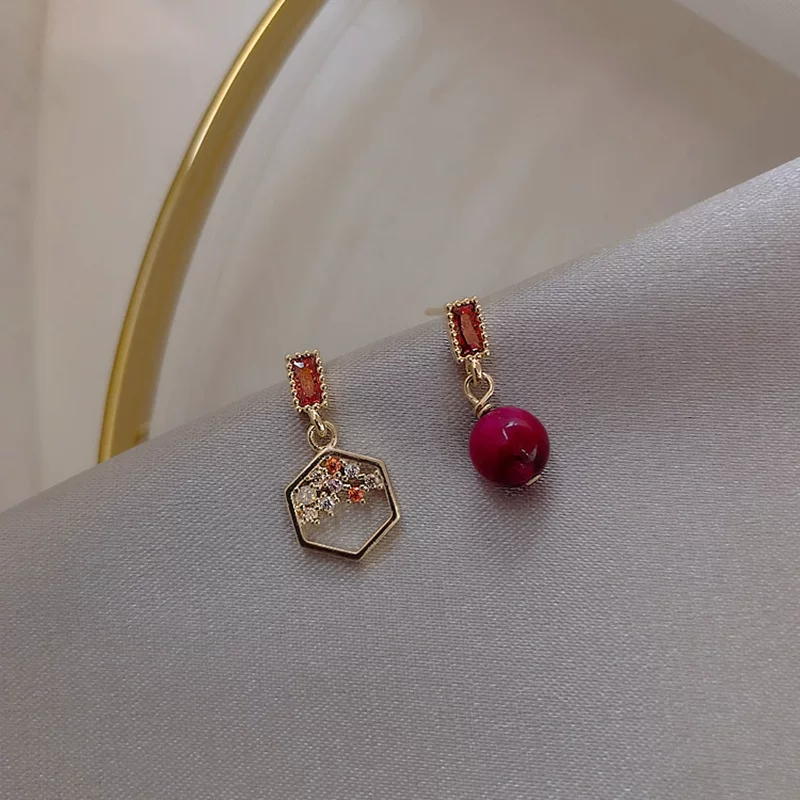 Silver needle, asymmetrical short earrings, silver 925 sample, micro incrustation, light luxury style