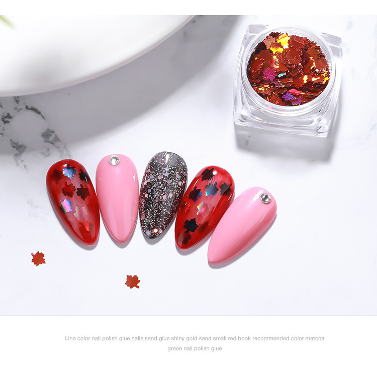 Shiny Maple Leaf Sequin Nail Decoration Accessories 6 Pieces display picture 2